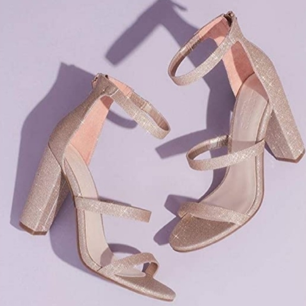 David's Bridal Callista Glitter 3 Strap Block heel
